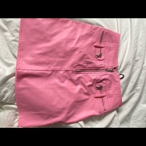 pink leather skirt